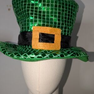 Green Sequin Top Hat with Gold Buckle